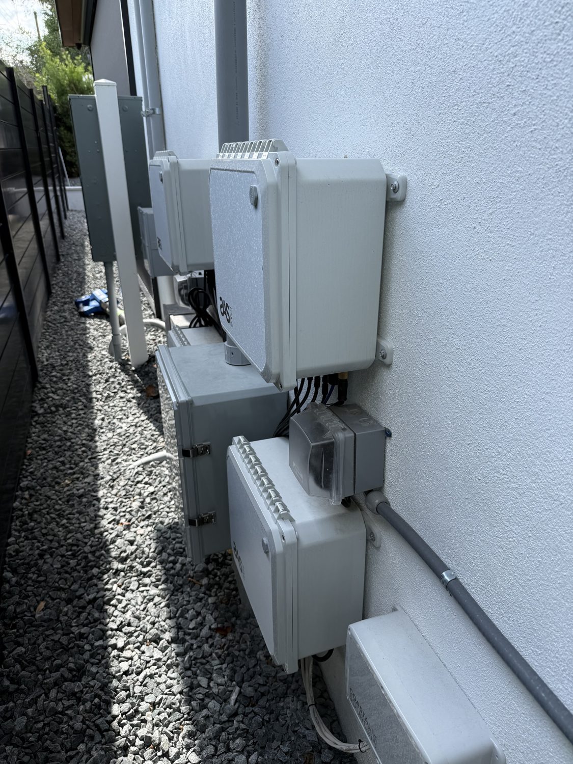 Clean finished exterior electrical panels and equipment installed by Barnes Electric