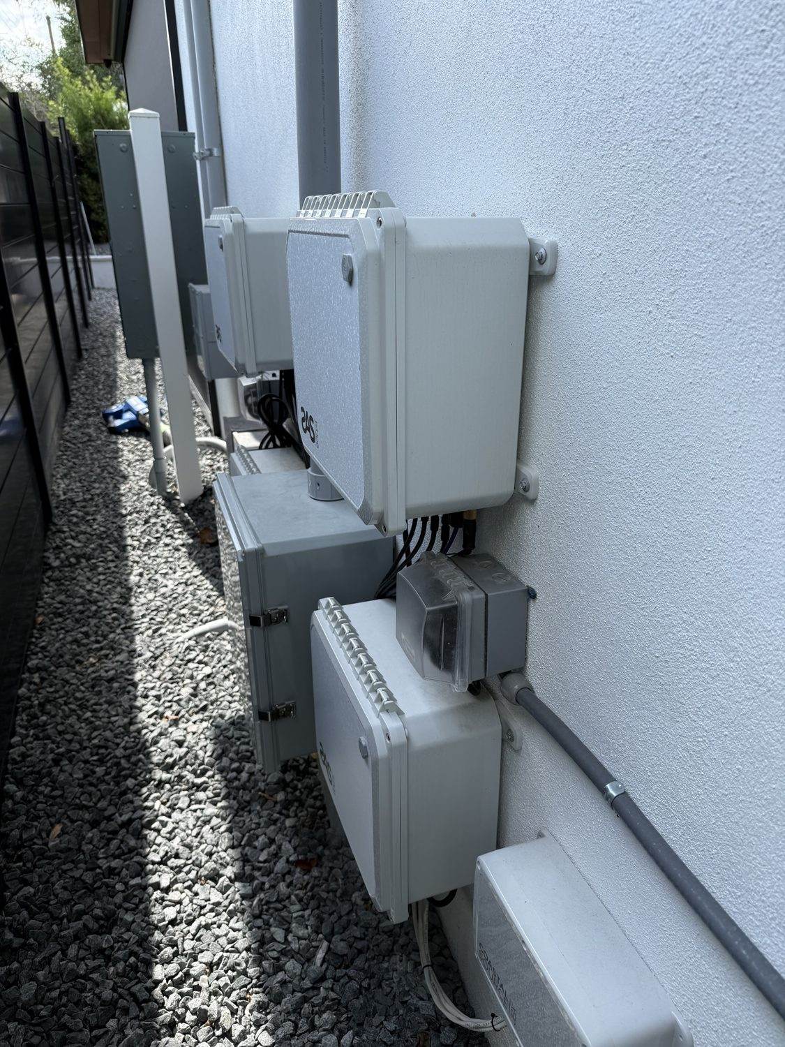 Clean finished exterior electrical panels and equipment installed by Barnes Electric