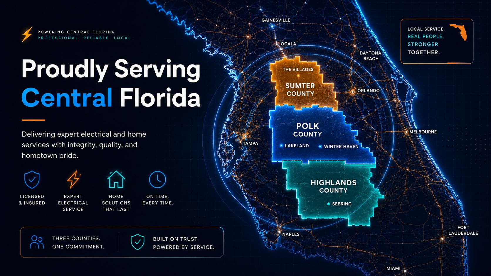 Barnes Electric service area map — Polk, Highlands and Sumter counties, Central Florida