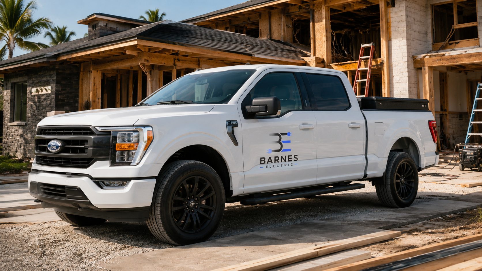 Barnes Electric branded truck at an active Polk County job site